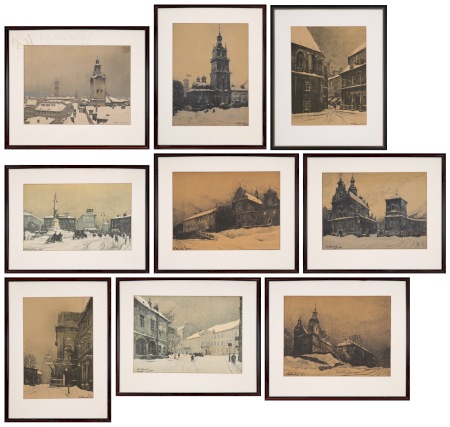 DOBROWOLSKI Odo Dziewięć autolitografii z teki "Lwów" (1915)